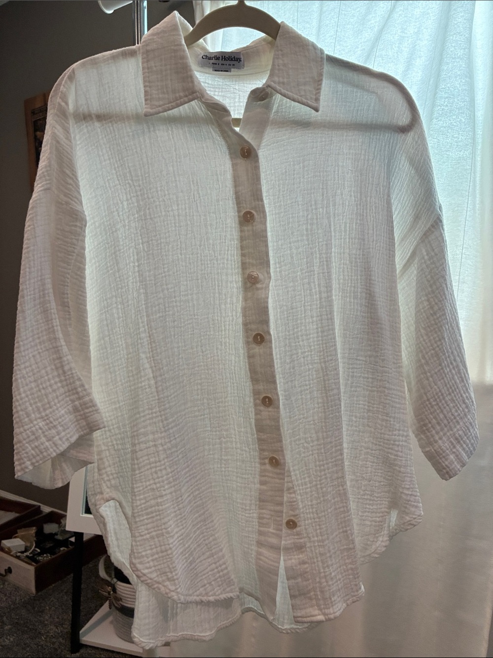 Charlie Holiday Ivory Gauze Button-Down Shirt